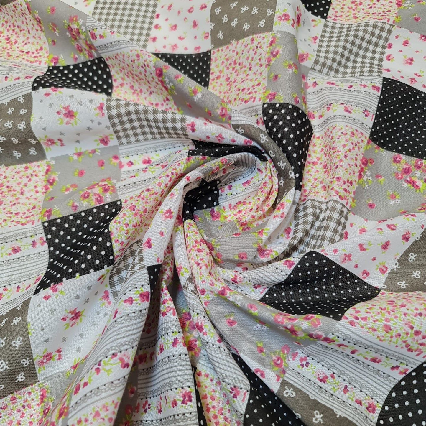 Floral, Gingham & Spot Patchwork Polycotton Fabric – 44" Wide Craft, Quilting & Dress Material by the Metre