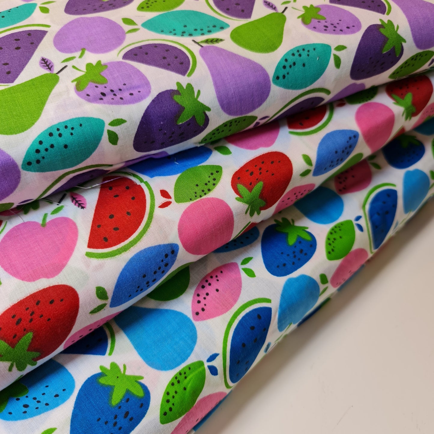 Kids Print 100% Cotton Poplin Fabric – Fruit Designs (Apple, Pear, Watermelon) 44" Wide - Textile Station