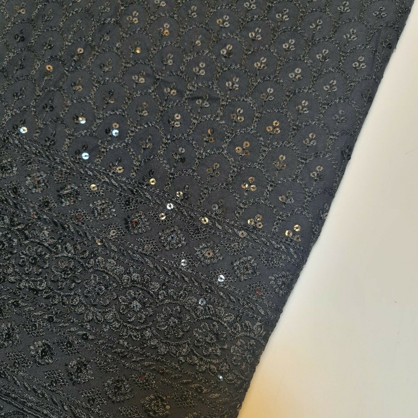 Broderie Anglaise Sequin Embroidery Viscose Fabric – 44" Wide Soft Dressmaking & Craft Material