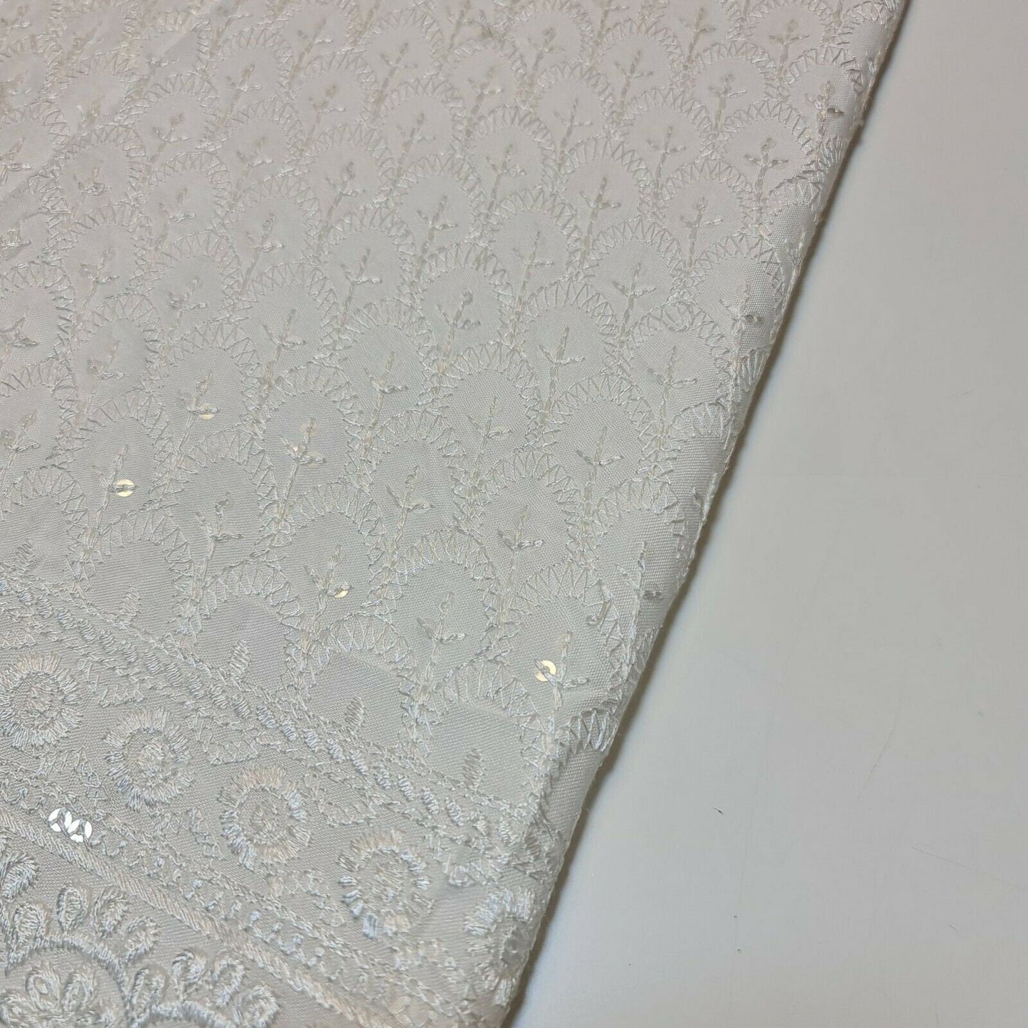 Broderie Anglaise Sequin Embroidery Viscose Fabric – 44" Wide Soft Dressmaking & Craft Material