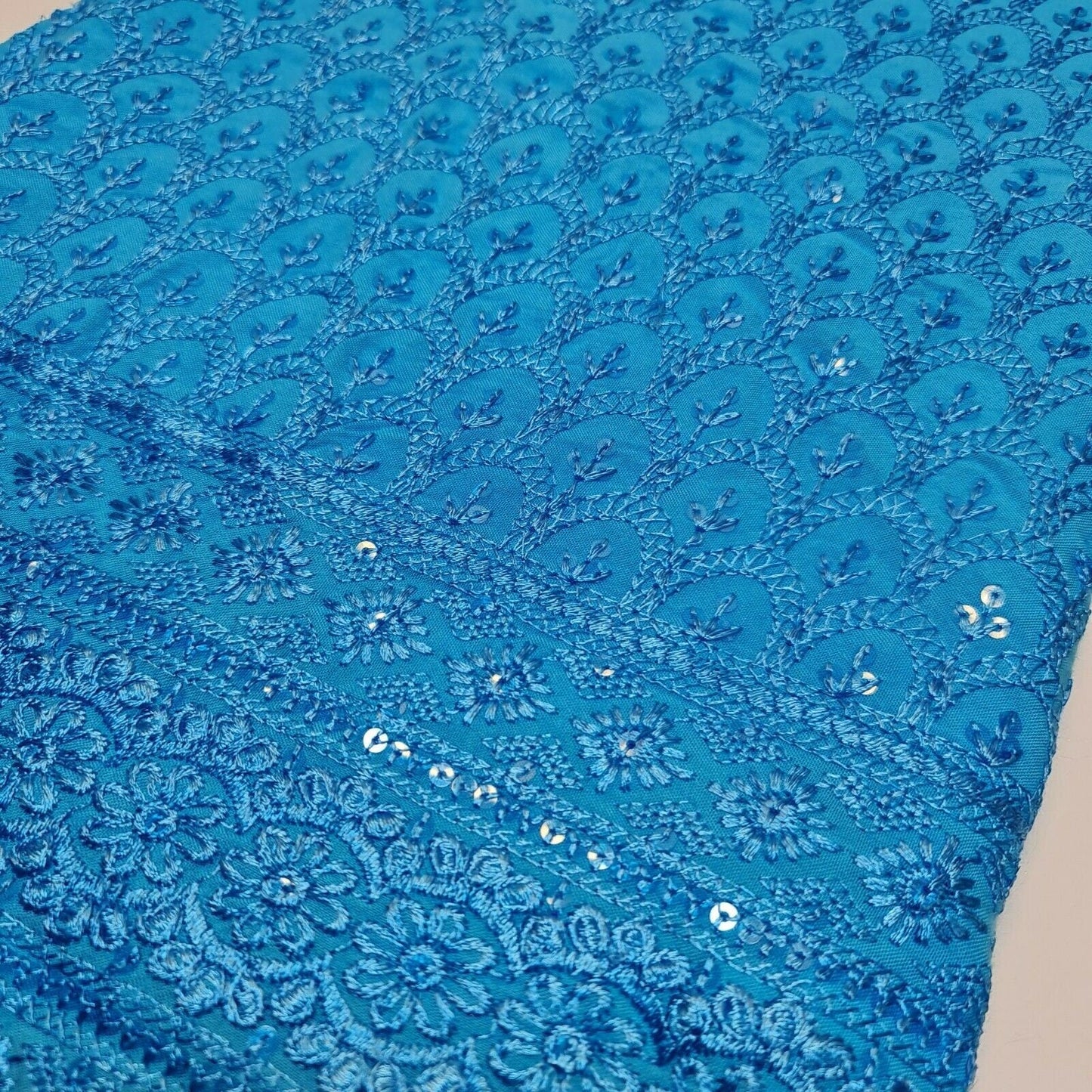 Broderie Anglaise Sequin Embroidery Viscose Fabric – 44" Wide Soft Dressmaking & Craft Material