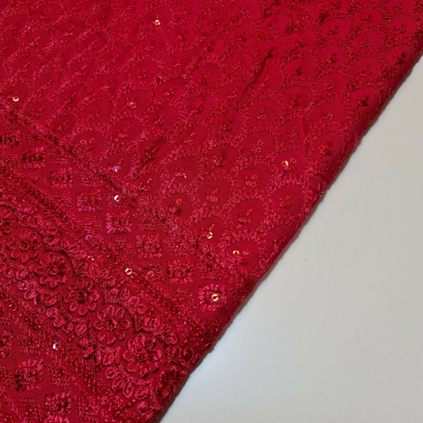 Broderie Anglaise Sequin Embroidery Viscose Fabric – 44" Wide Soft Dressmaking & Craft Material