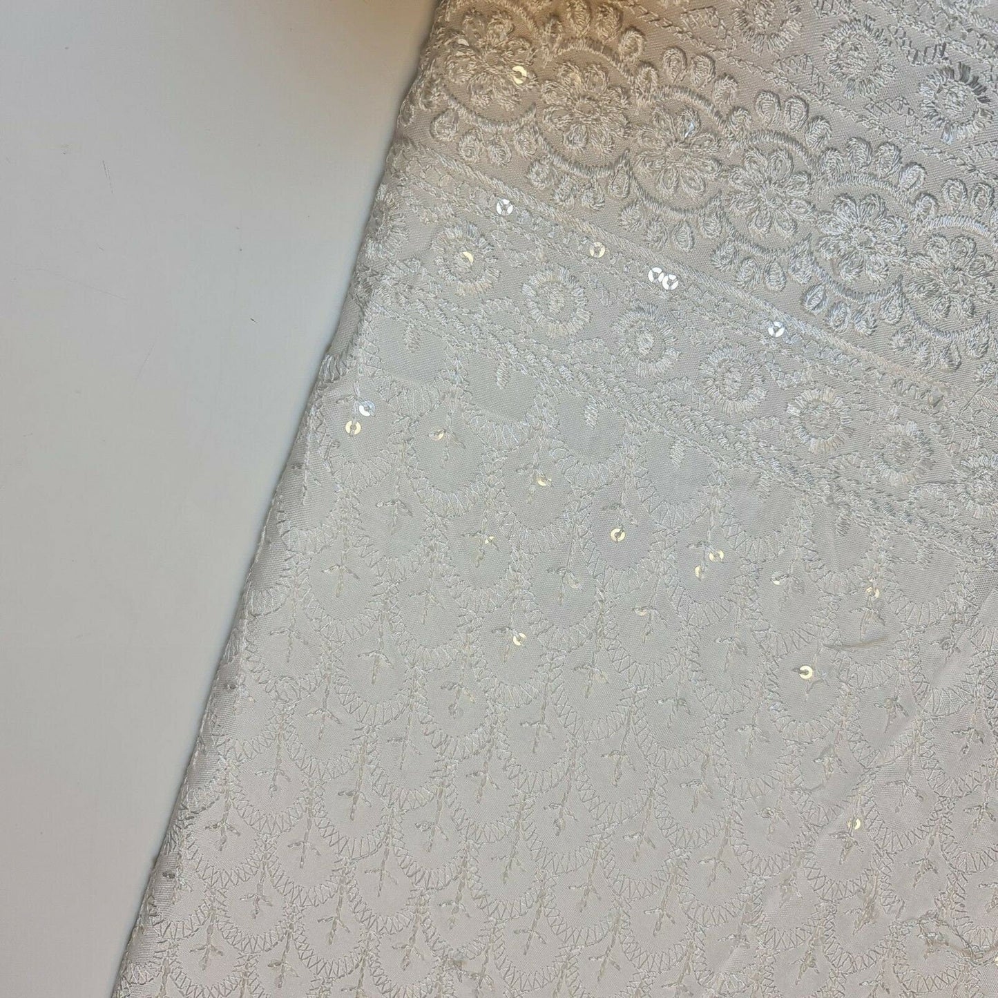 Broderie Anglaise Sequin Embroidery Viscose Fabric – 44" Wide Soft Dressmaking & Craft Material