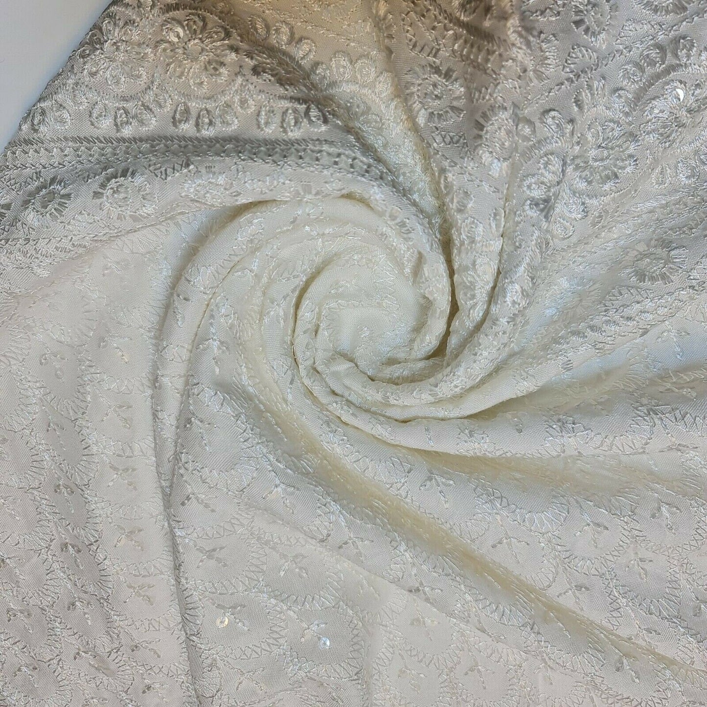 Broderie Anglaise Sequin Embroidery Viscose Fabric – 44" Wide Soft Dressmaking & Craft Material