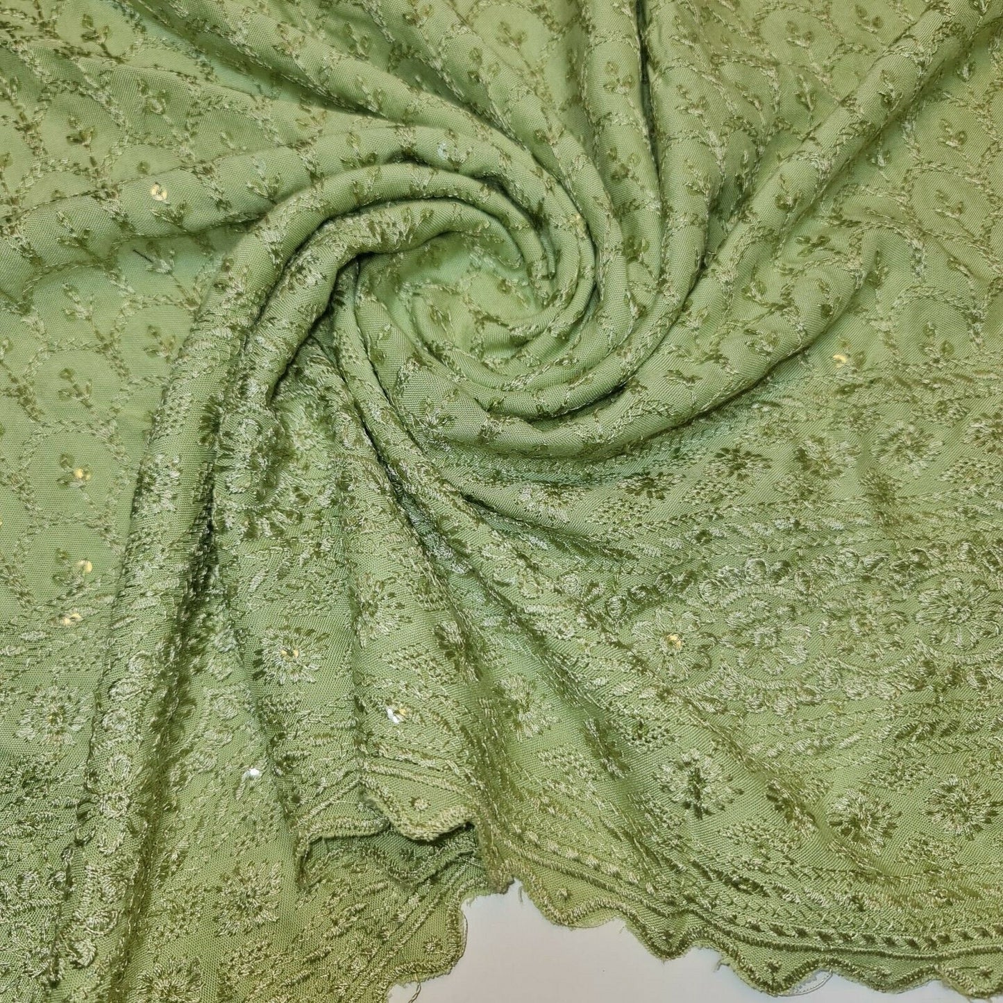 Broderie Anglaise Sequin Embroidery Viscose Fabric – 44" Wide Soft Dressmaking & Craft Material