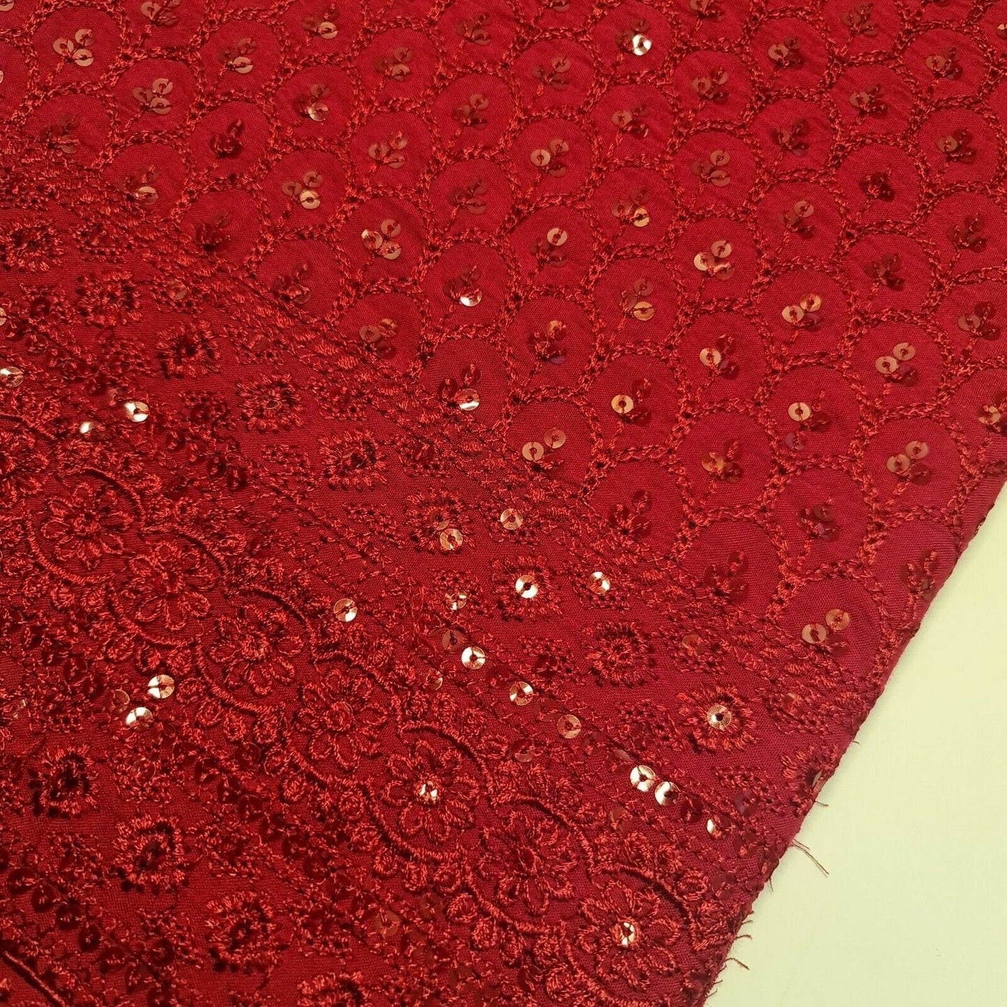 Broderie Anglaise Sequin Embroidery Viscose Fabric – 44" Wide Soft Dressmaking & Craft Material