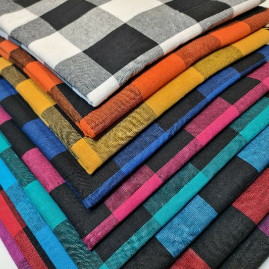 Premium 100% Cotton Gingham Khadi Handloom Fabric – 2" Check Soft Linen, 42" Wide - Textile Station