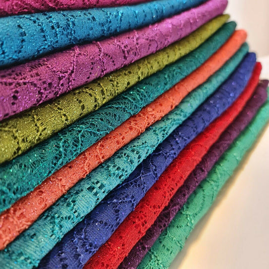 Cord Lace Crochet Fabric – 58" Wide Floral Glitter Embroidery for Bridal, Dress & Craft Material