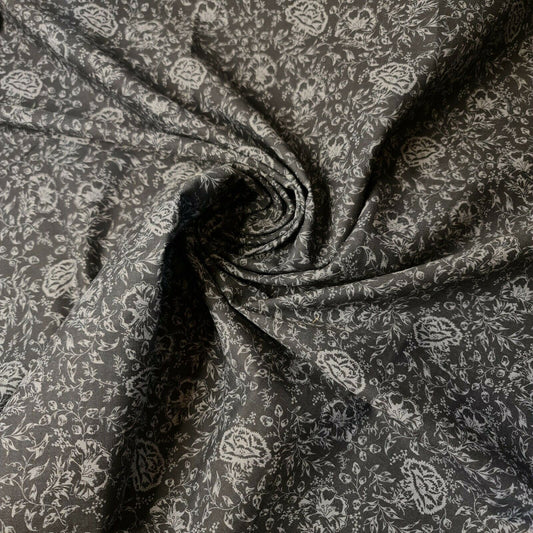 100% Cotton Black & Grey Floral Vintage Fabric – Dress & Craft Material 58" Wide - Textile Station