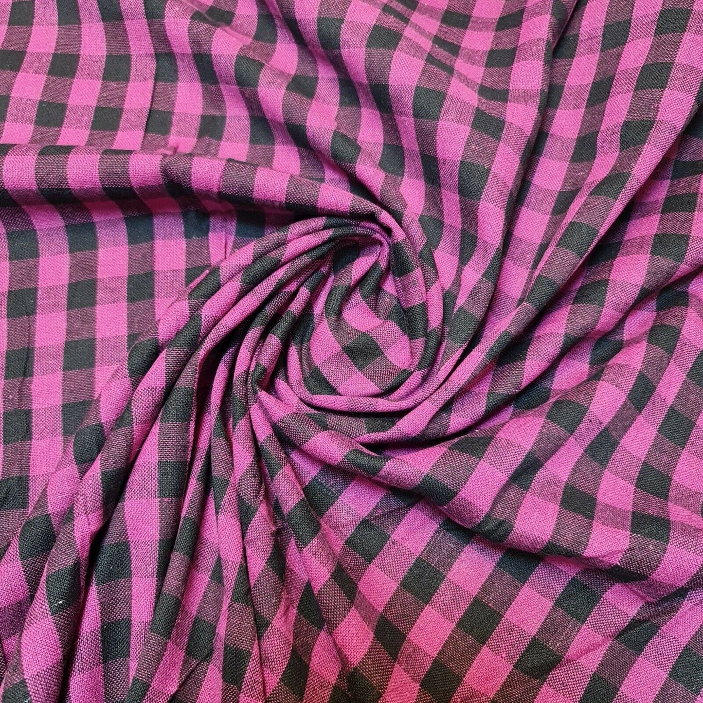 Premium 100% Cotton Gingham Khadi Handloom Fabric – 1/4" Check Soft Linen, 42" Wide - Textile Station
