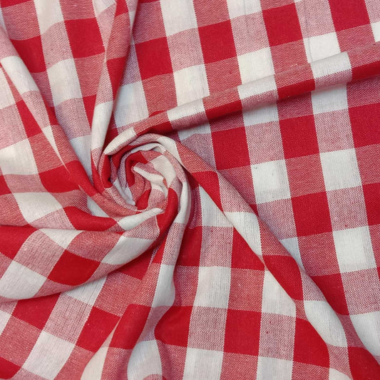 Premium 100% Cotton Gingham Khadi Handloom Fabric – 1" Check Soft Linen, 42" Wide - Textile Station