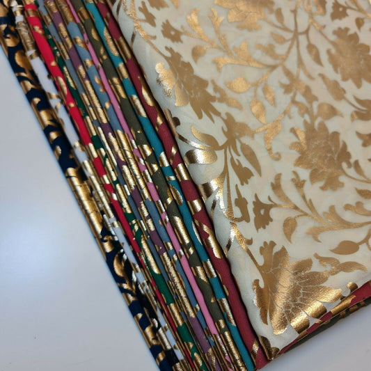 Floral Foil Print Sheer Chiffon & Georgette Fabric – 44" Wide Dress & Craft Material for Sewing - Textile Station