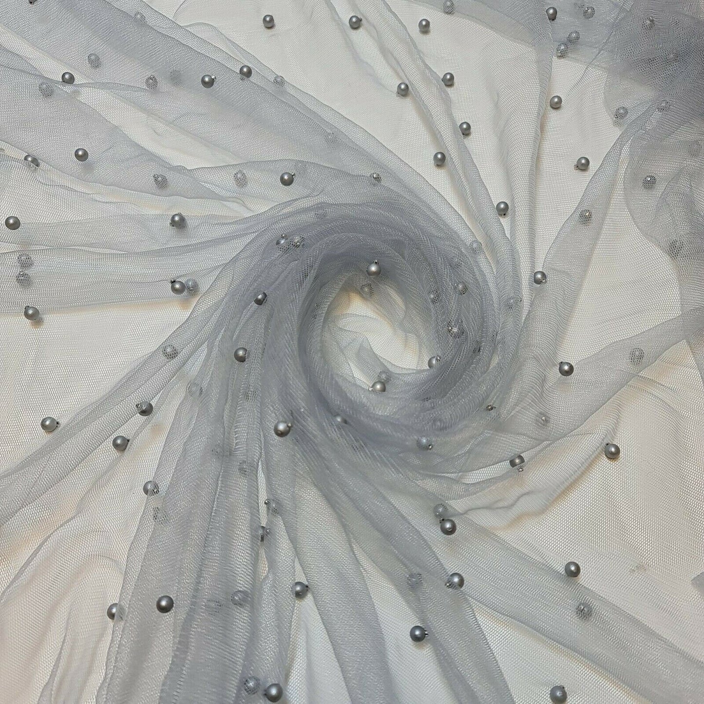 Tulle Beaded Pearl Lace Net Fabric – 58" Wide for Bridal Veils, Wedding Backdrops & Décor