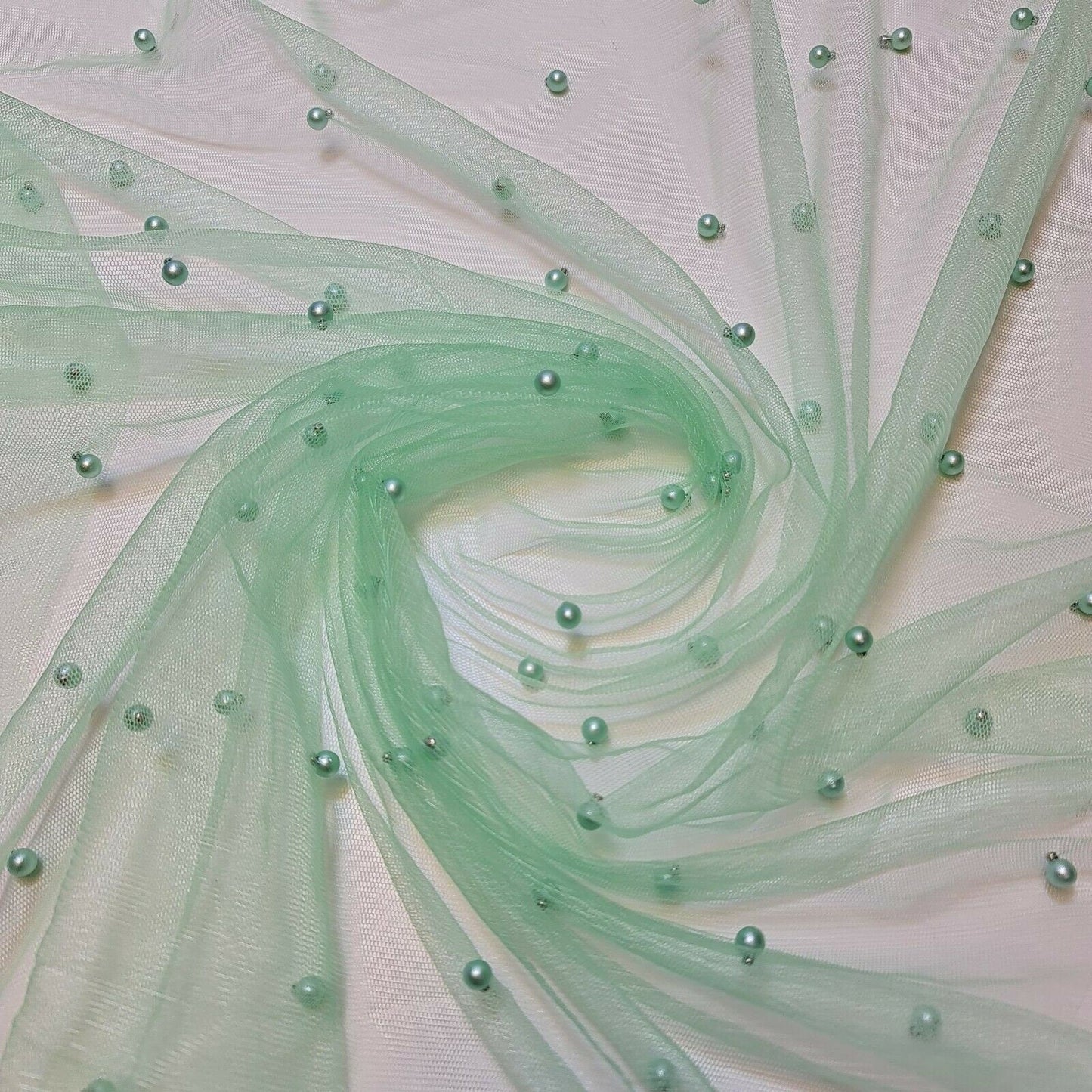 Tulle Beaded Pearl Lace Net Fabric – 58" Wide for Bridal Veils, Wedding Backdrops & Décor