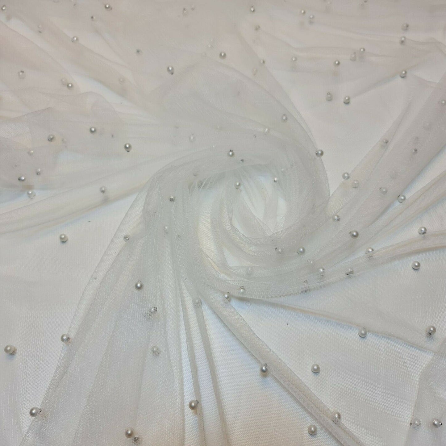 Tulle Beaded Pearl Lace Net Fabric – 58" Wide for Bridal Veils, Wedding Backdrops & Décor