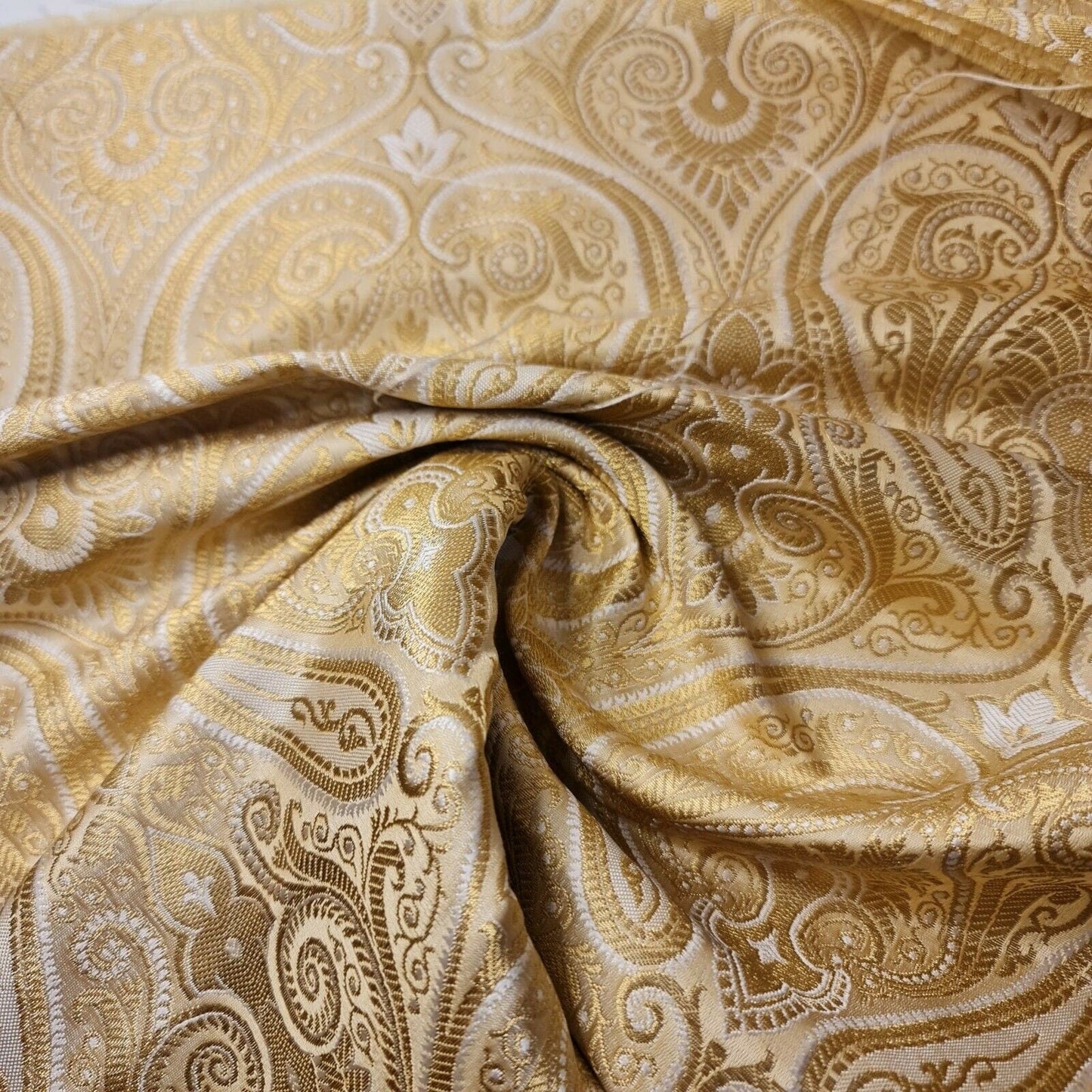 Ornamental Paisley Indian Banarasi Brocade Fabric – 44" Wide Luxurious Decorative Jacquard Material Light Gold 2