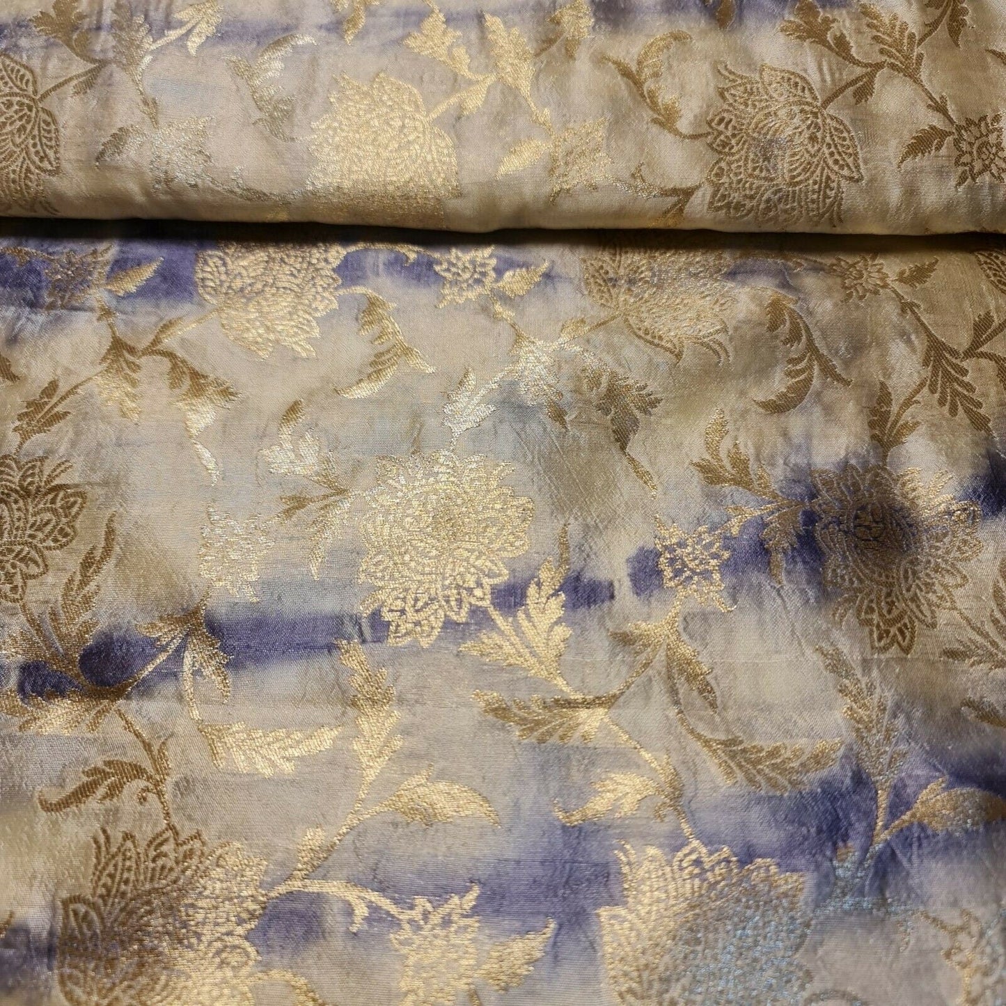100% Pure Silk Tie-Dyed Banarasi Brocade Fabric – Gold Zari Weave Indian Craft & Dress Material 44" Wide