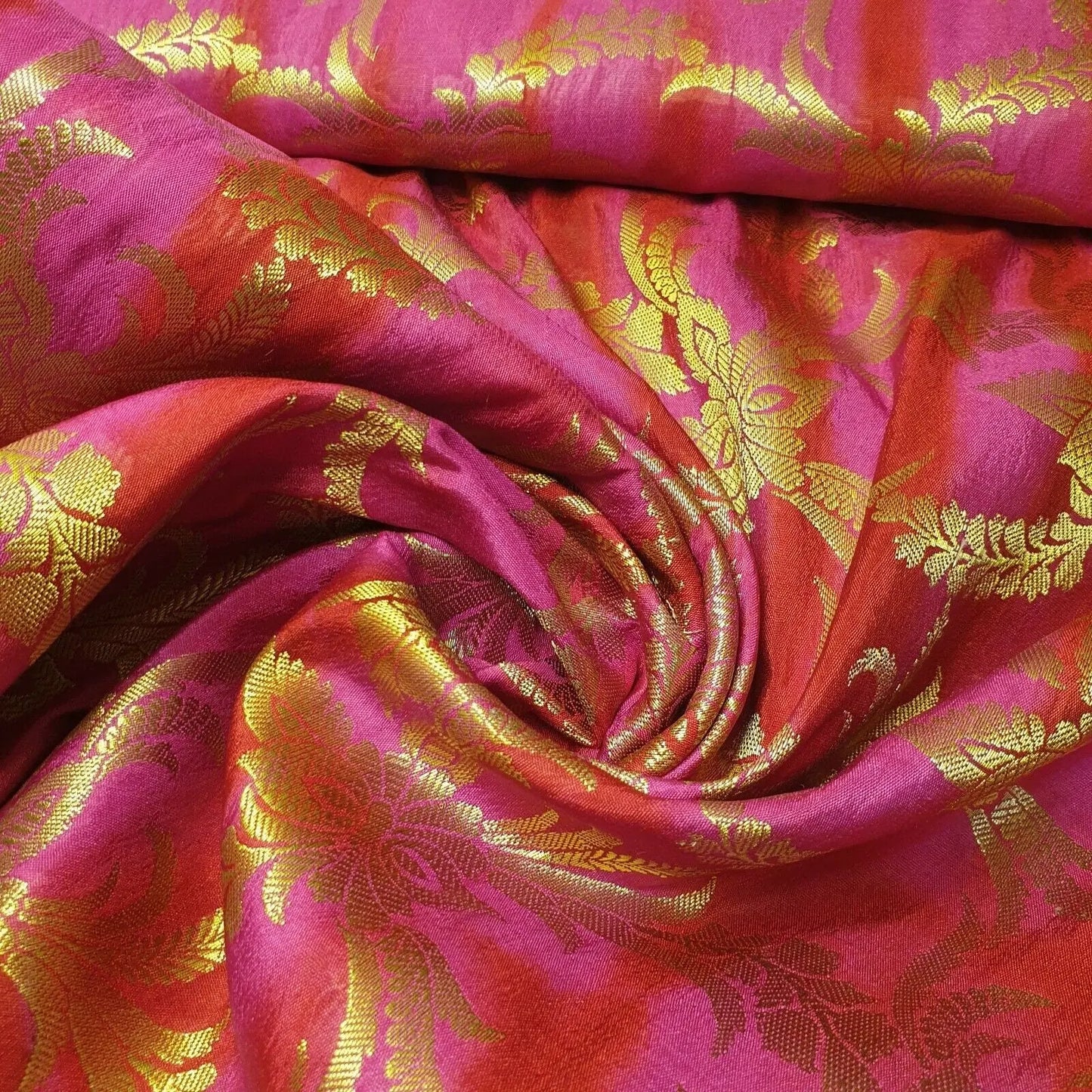 Indian Faux Silk Banarasi Brocade Fabric | 44" (112cm) Wide Ornamental Craft, Cushion & Dressmaking Material β Sold by the Metre