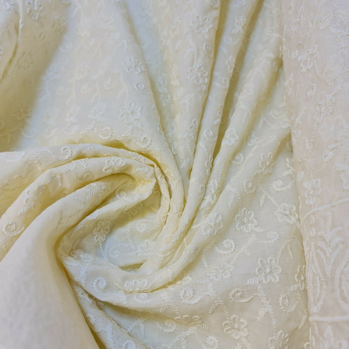 100% Cotton Lawn Broderie Anglaise Schiffli Embroidery Fabric – 44" Wide Soft Dressmaking & Craft Material by the Meter