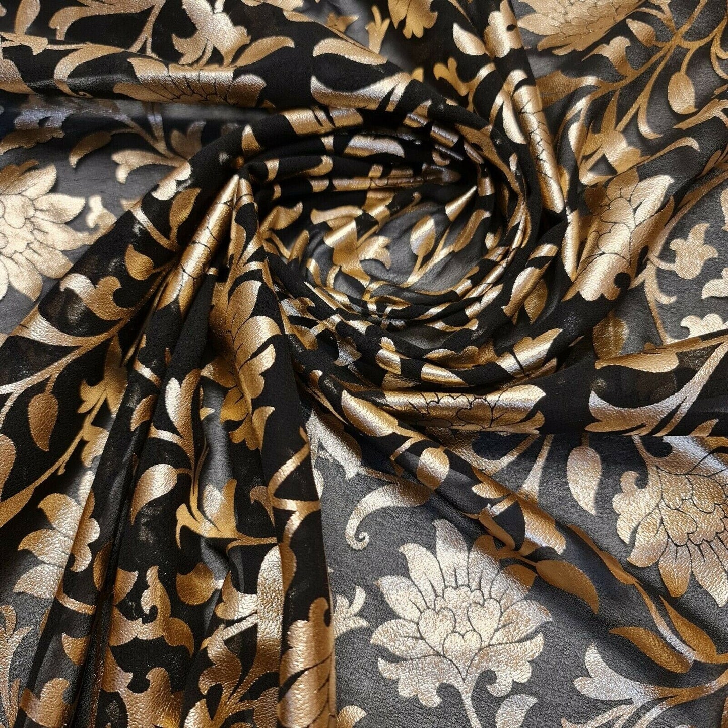 Floral Foil Print Sheer Chiffon & Georgette Fabric – 44" Wide Dress & Craft Material for Sewing - Textile Station