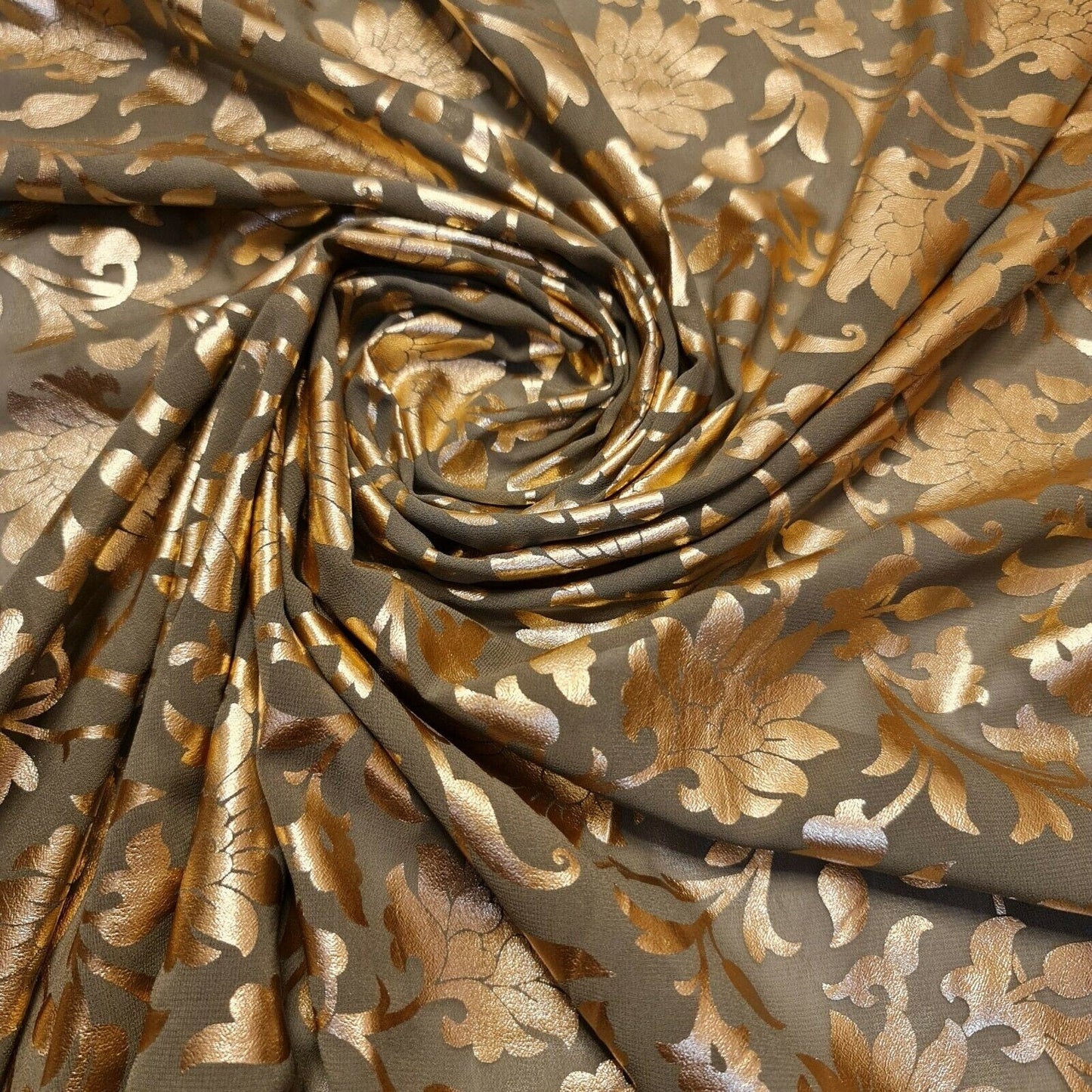 Floral Foil Print Sheer Chiffon & Georgette Fabric – 44" Wide Dress & Craft Material for Sewing - Textile Station