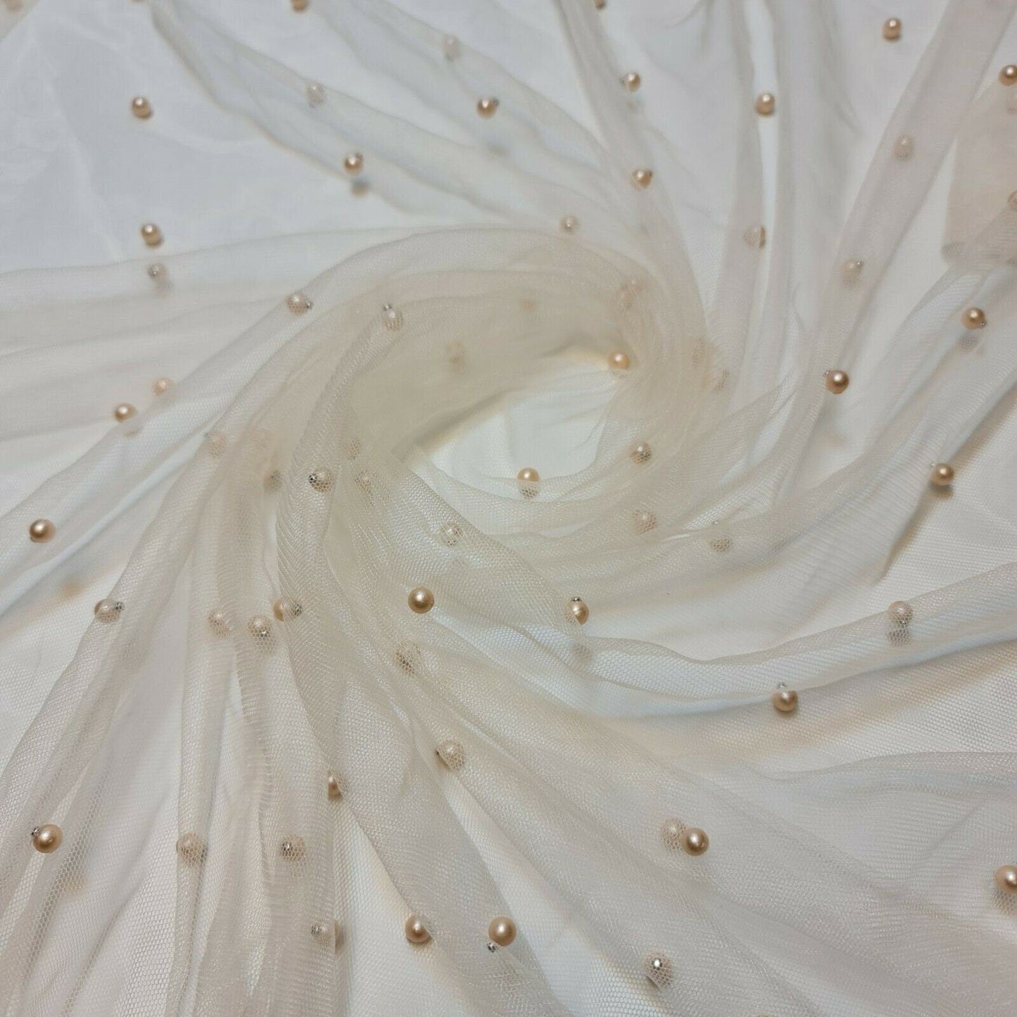 Tulle Beaded Pearl Lace Net Fabric – 58" Wide for Bridal Veils, Wedding Backdrops & Décor