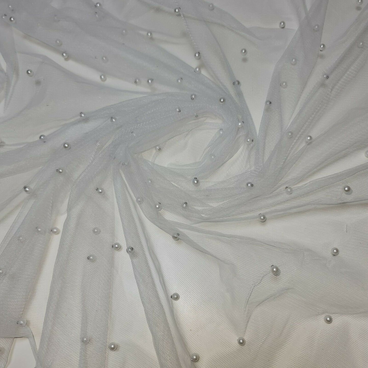 Tulle Beaded Pearl Lace Net Fabric – 58" Wide for Bridal Veils, Wedding Backdrops & Décor