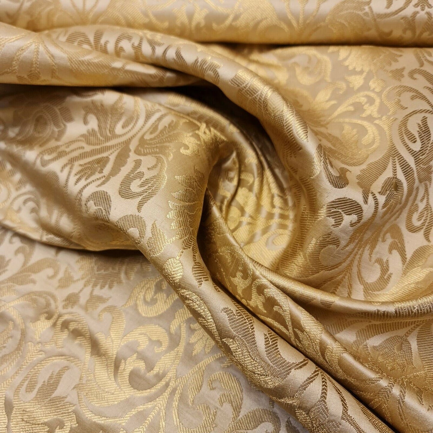 Luxurious Floral Banarasi Brocade Fabric – Premium Indian Gold Metallic Jacquard Woven Material 44" Wide