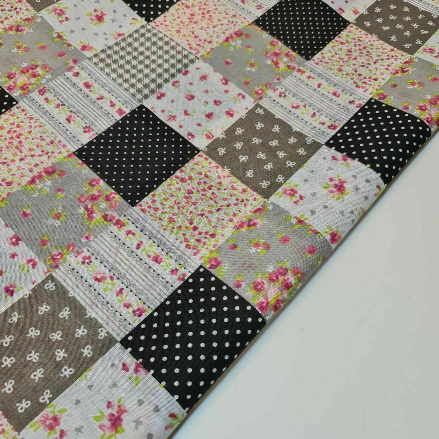 Floral, Gingham & Spot Patchwork Polycotton Fabric – 44" Wide Craft, Quilting & Dress Material by the Metre