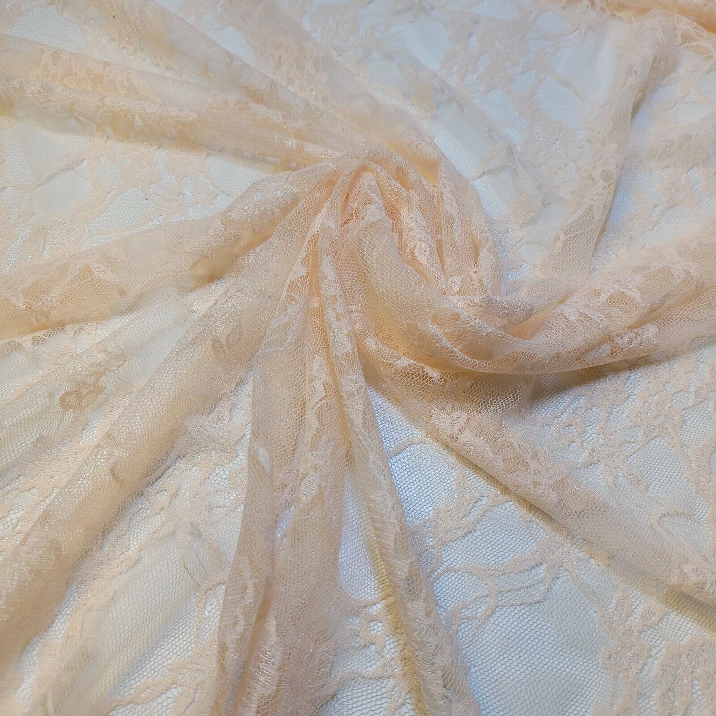 Floral Bridal Lace Fabric – 58" Wide Polyester Mesh & Elastane Blend Dress Material by the Meter