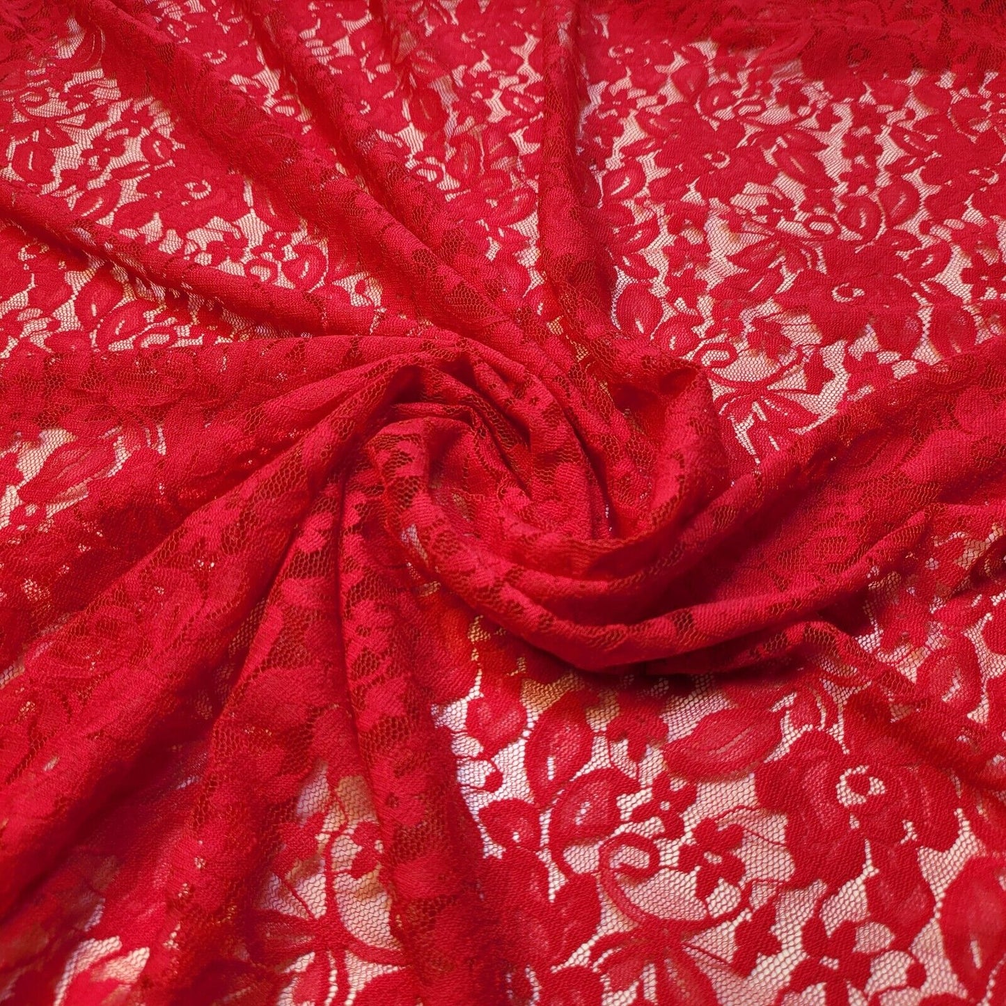 Floral Bridal Lace Fabric – 58" Wide Polyester Mesh & Elastane Blend Dress Material by the Meter