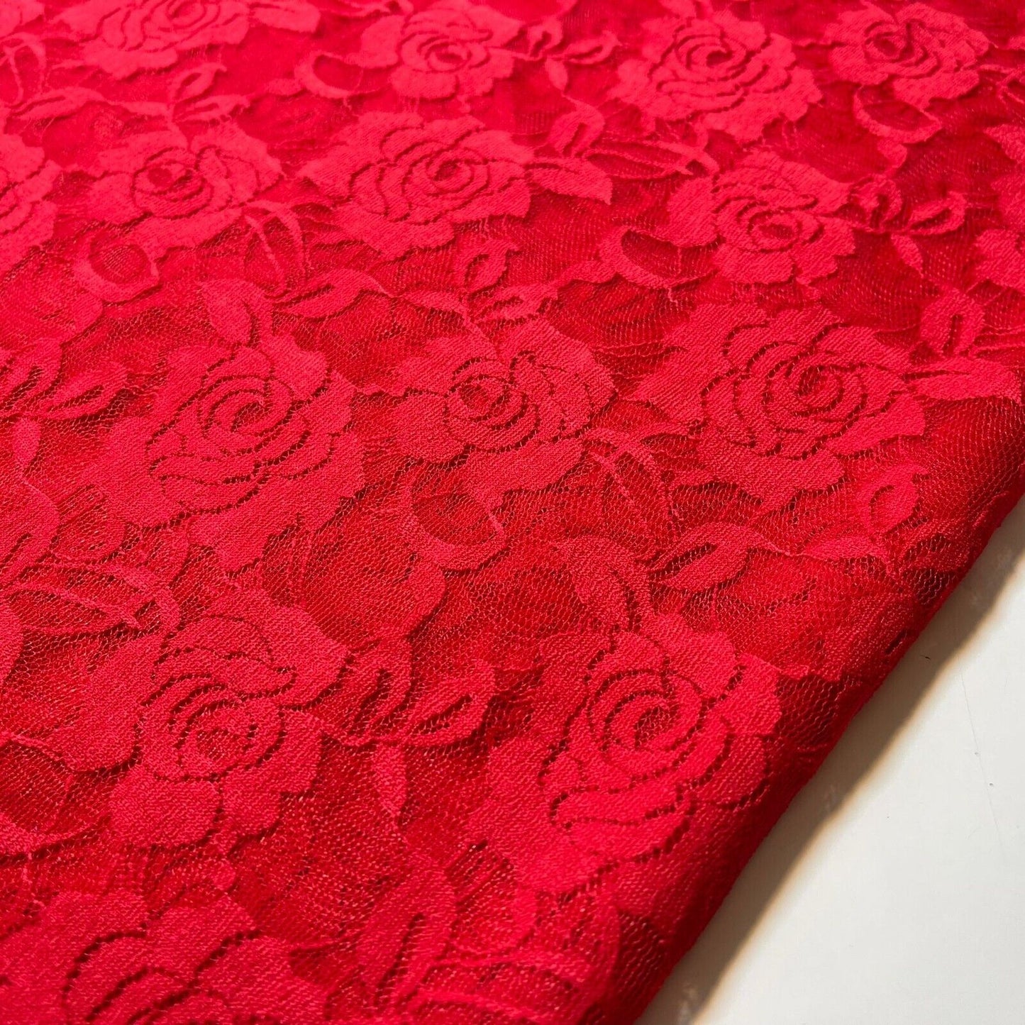 Floral Bridal Lace Fabric – 58" Wide Polyester Mesh & Elastane Blend Dress Material by the Meter