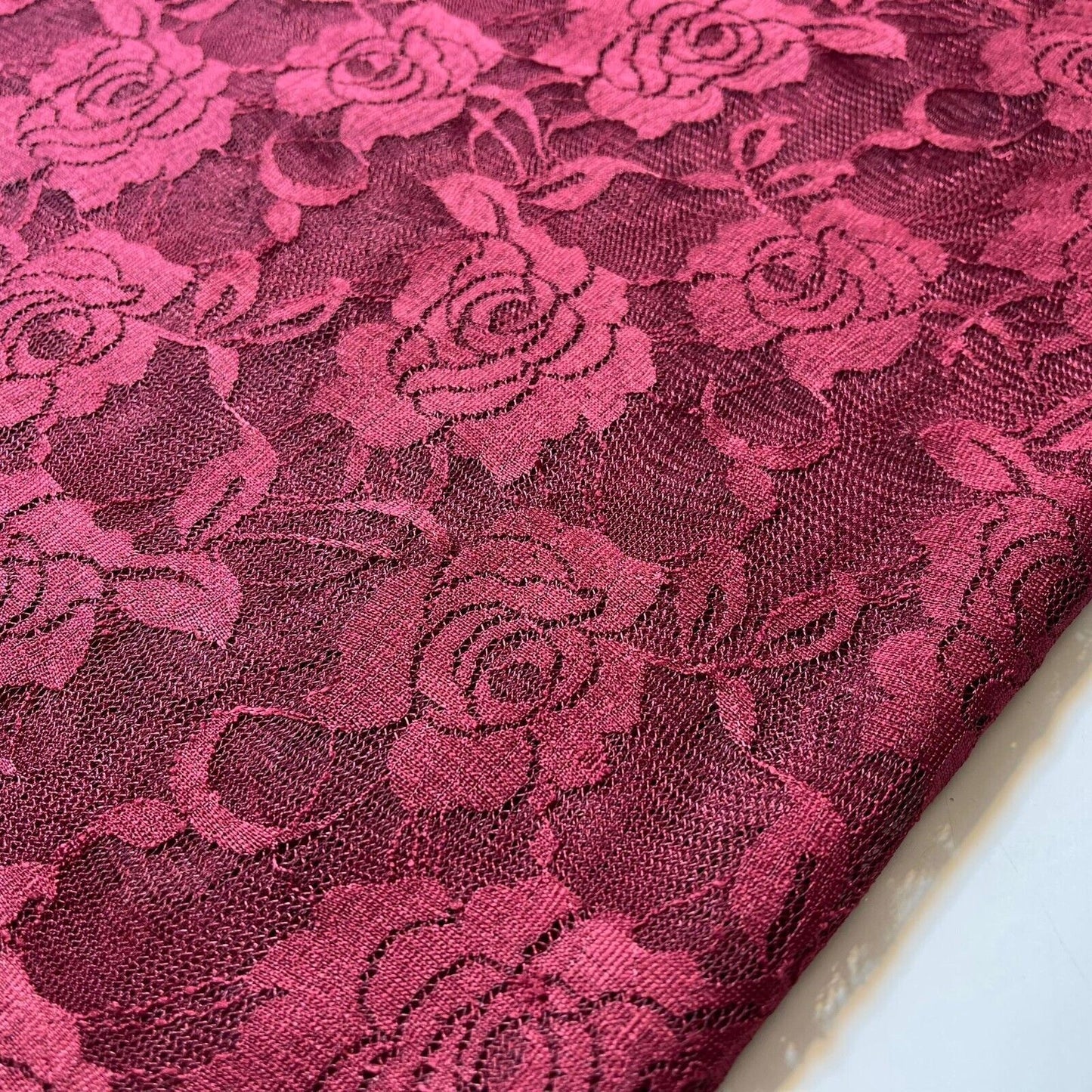 Floral Bridal Lace Fabric – 58" Wide Polyester Mesh & Elastane Blend Dress Material by the Meter