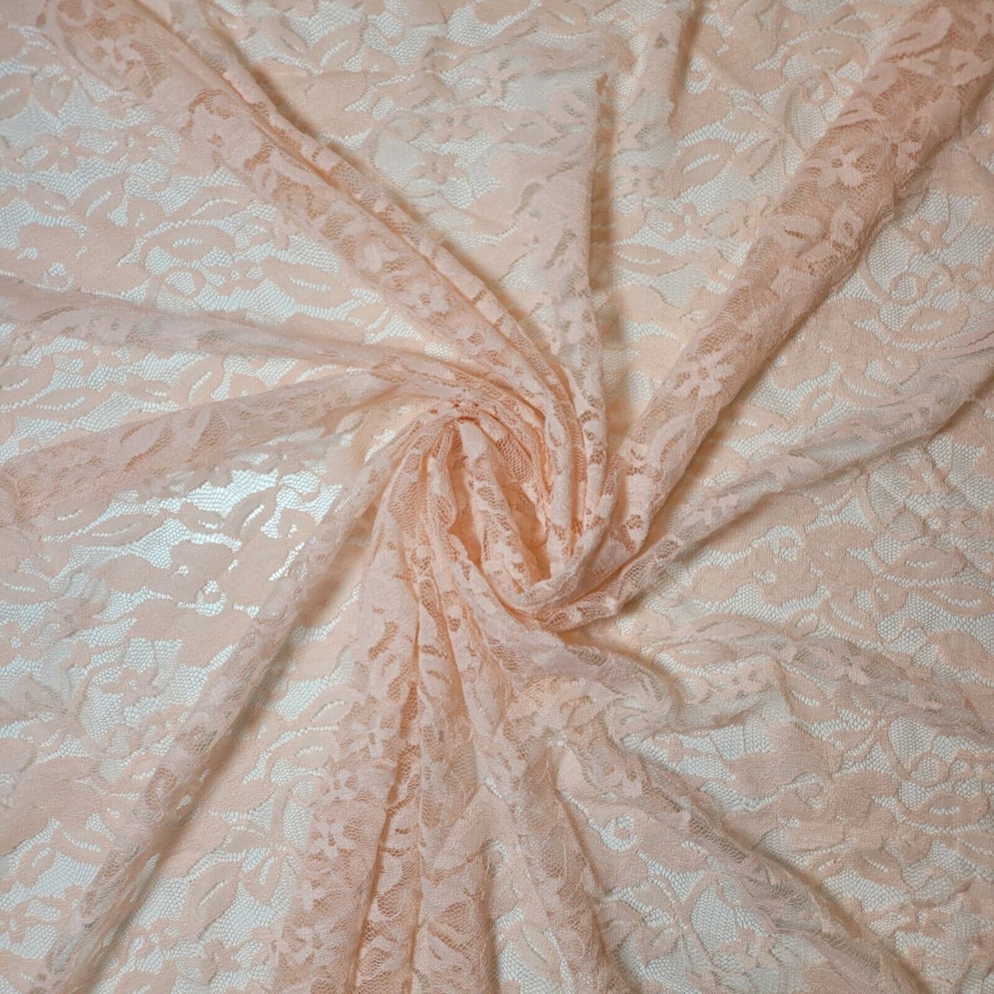 Floral Bridal Lace Fabric – 58" Wide Polyester Mesh & Elastane Blend Dress Material by the Meter