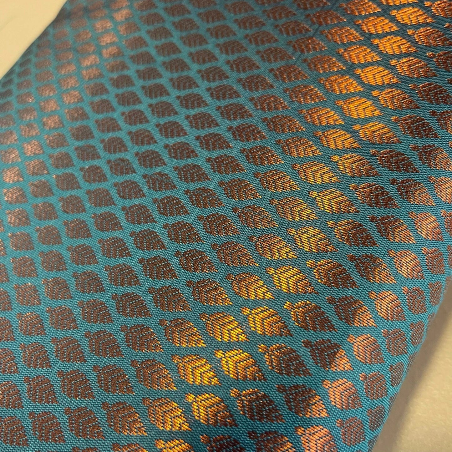 Ditsy Gold Leaf Print Brocade Fabric | 44" (112cm) Wide Premium Floral Jacquard Indian Banarasi Dress, Craft & Décor Material – Sold by the Metre