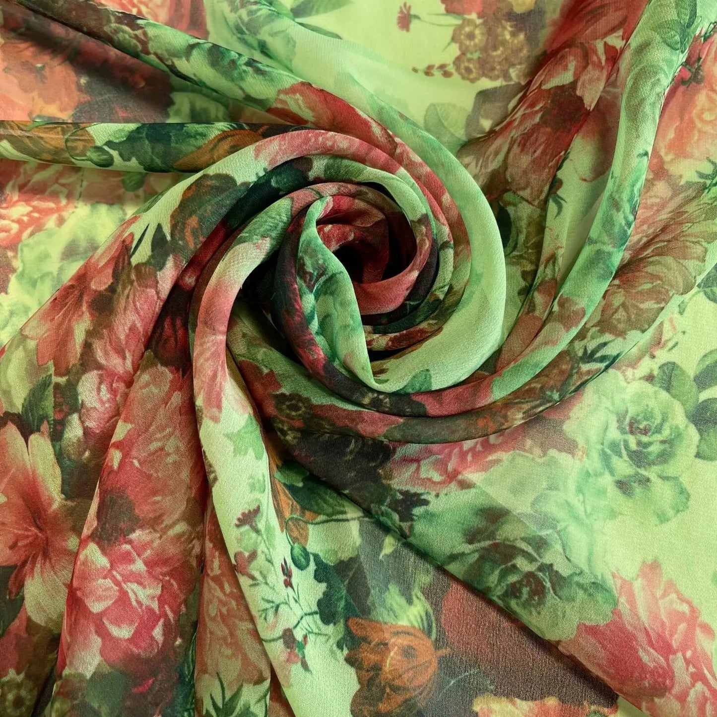 Floral Printed Polyester Georgette & Sheer Chiffon Fabric | 44" (112cm) Wide Lightweight Summer Dressmaking Material β Sold by the Metre