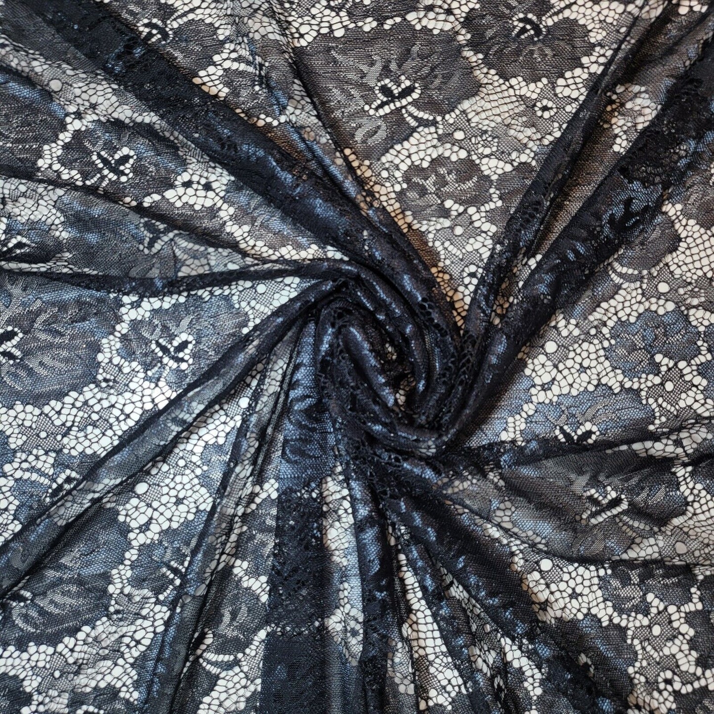 Floral Bridal Lace Fabric – 58" Wide Polyester Mesh & Elastane Blend Dress Material by the Meter