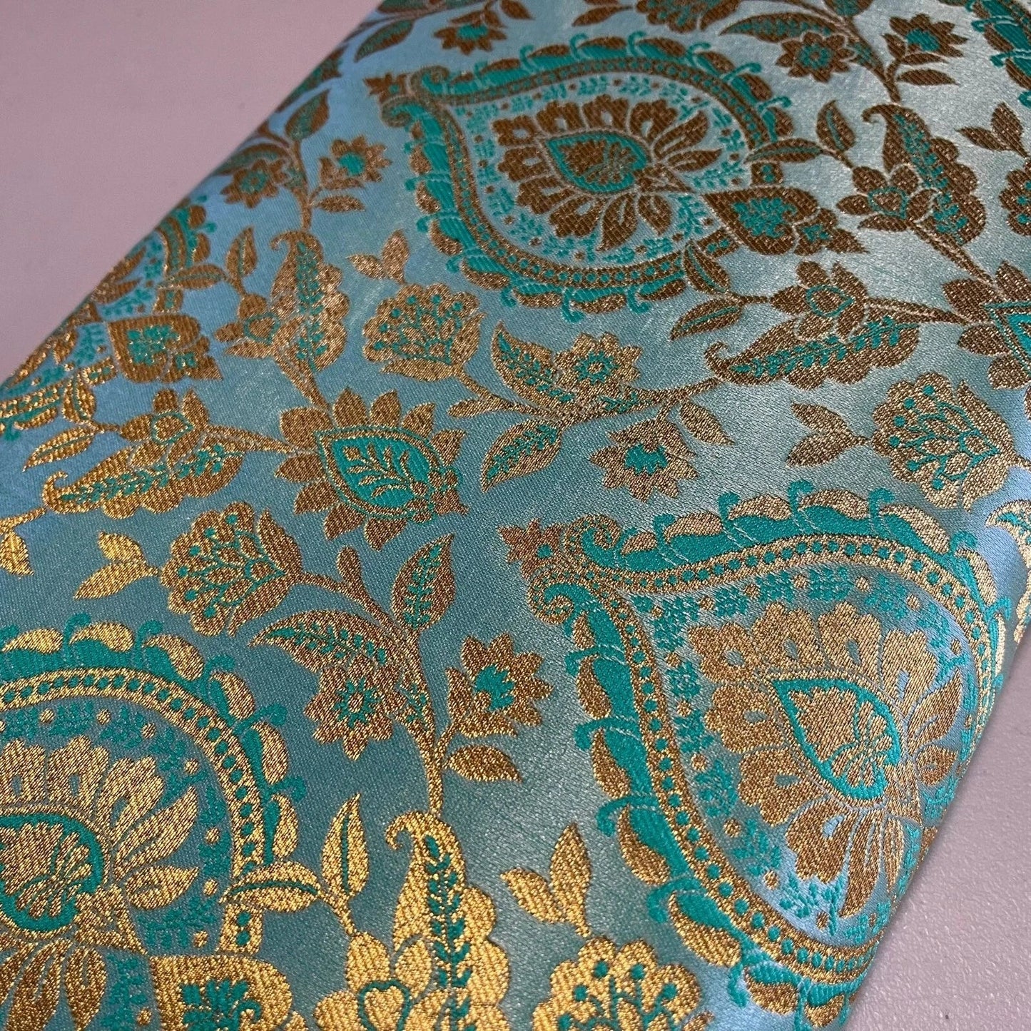 Metallic Floral Weave Brocade Fabric – 112cm (44") Wide – Dress, Craft & Costume Material – Sold by the Meter Aqua