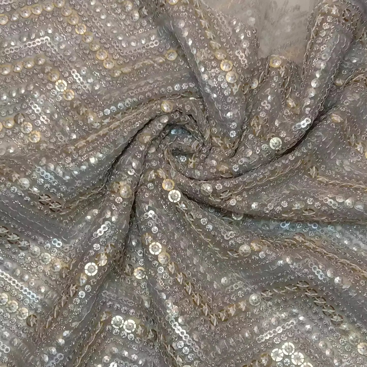 Sabyasachi-Inspired Non-Stretch Net Mesh Fabric | 44" (112cm) Wide Sequin Embellished Dress & Craft Material β Sold by the Metre