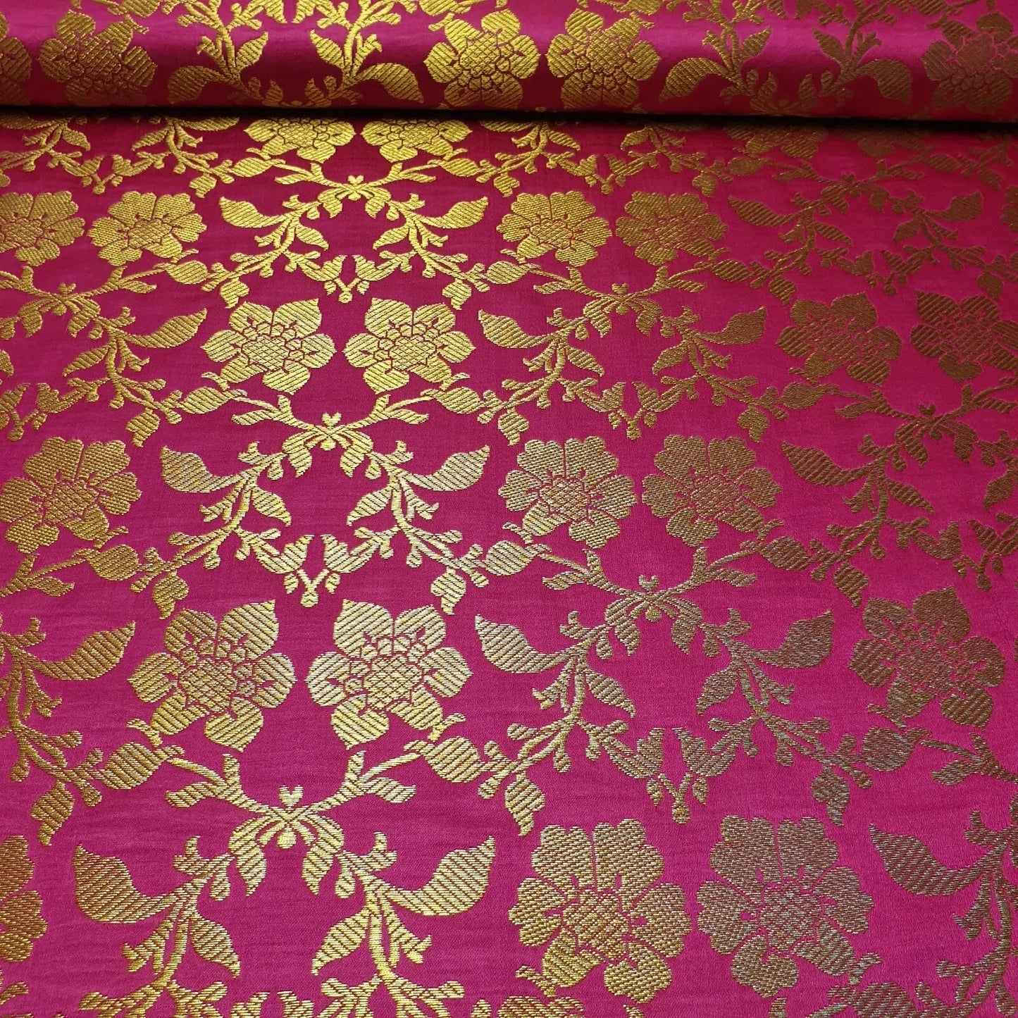 Indian Banarasi Brocade Fabric | Ornamental Floral Gold Metallic Design 44" (112cm) Wide Dress, Craft & Décor Material – Sold by the Meter