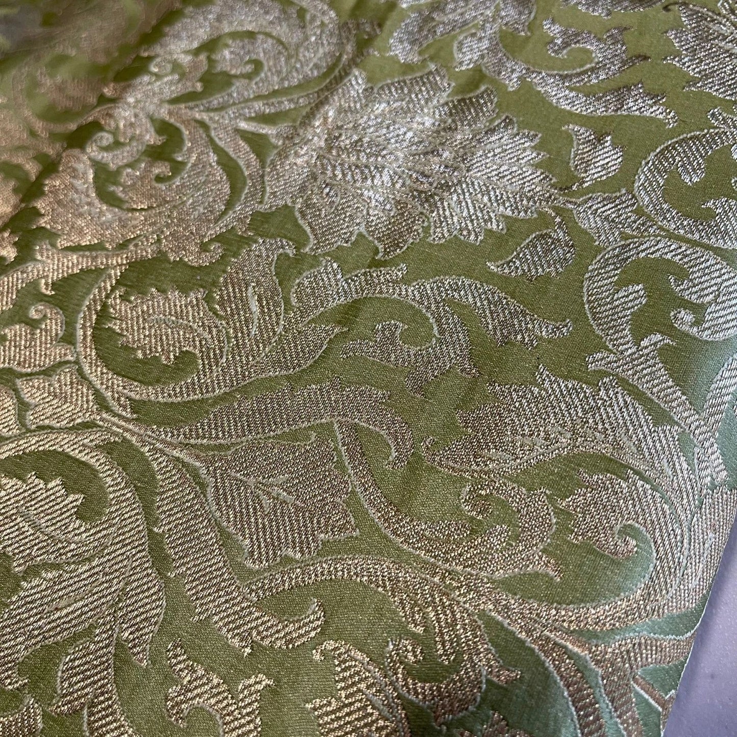 Damask Metallic Brocade Floral Fabric – 112cm (44") Wide – Dress, Craft & Costume Material – Sold by the Meter Lime Tulip