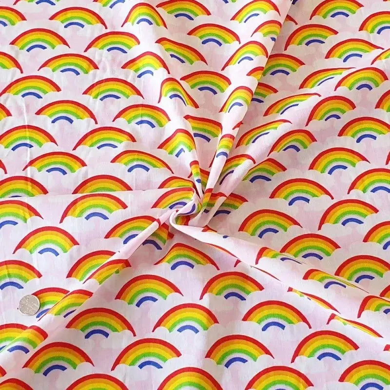 Thank You NHS Polycotton Fabric | 44" (112cm) Wide Rainbow & Clouds Print Dressmaking & Craft Material β Sold by the Metre