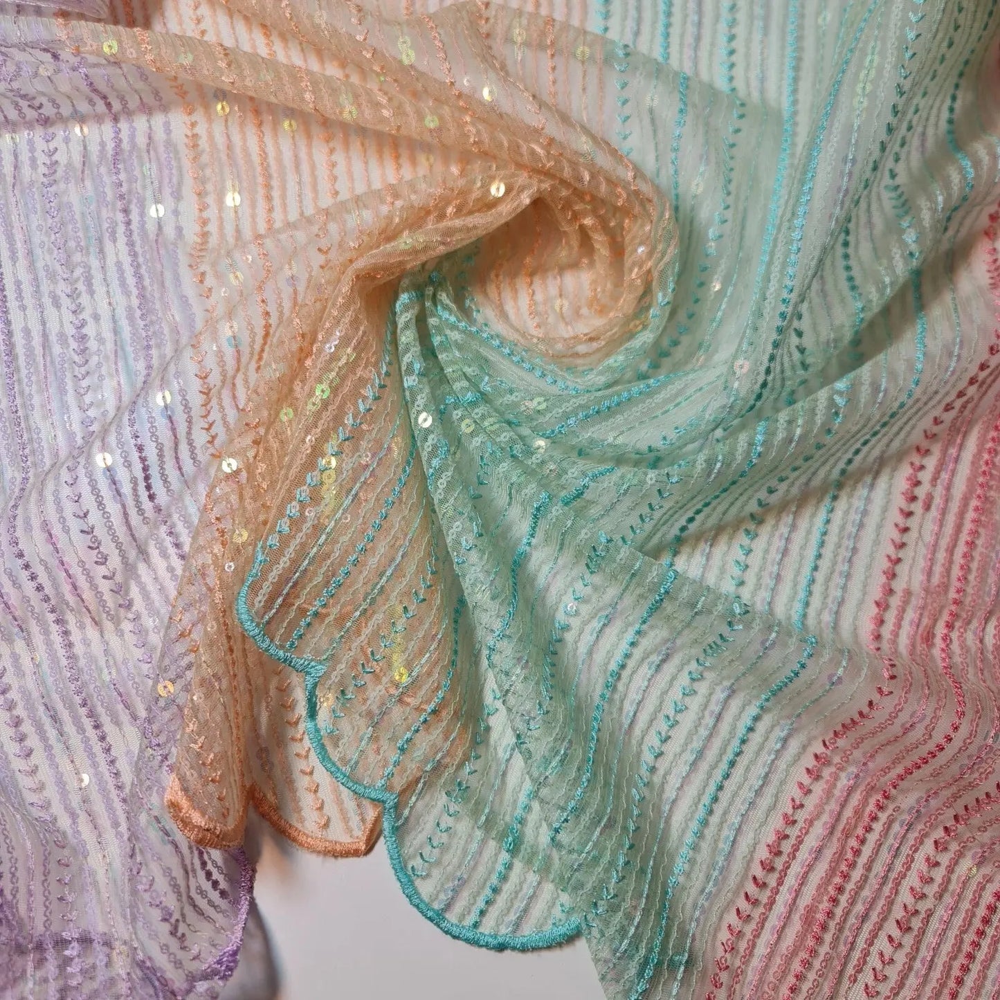 Multi Sequin Décor Mesh Fabric | 58" (147cm) Wide Bling Material for Weddings, Dressmaking & Craft Projects – Sold by the Metre