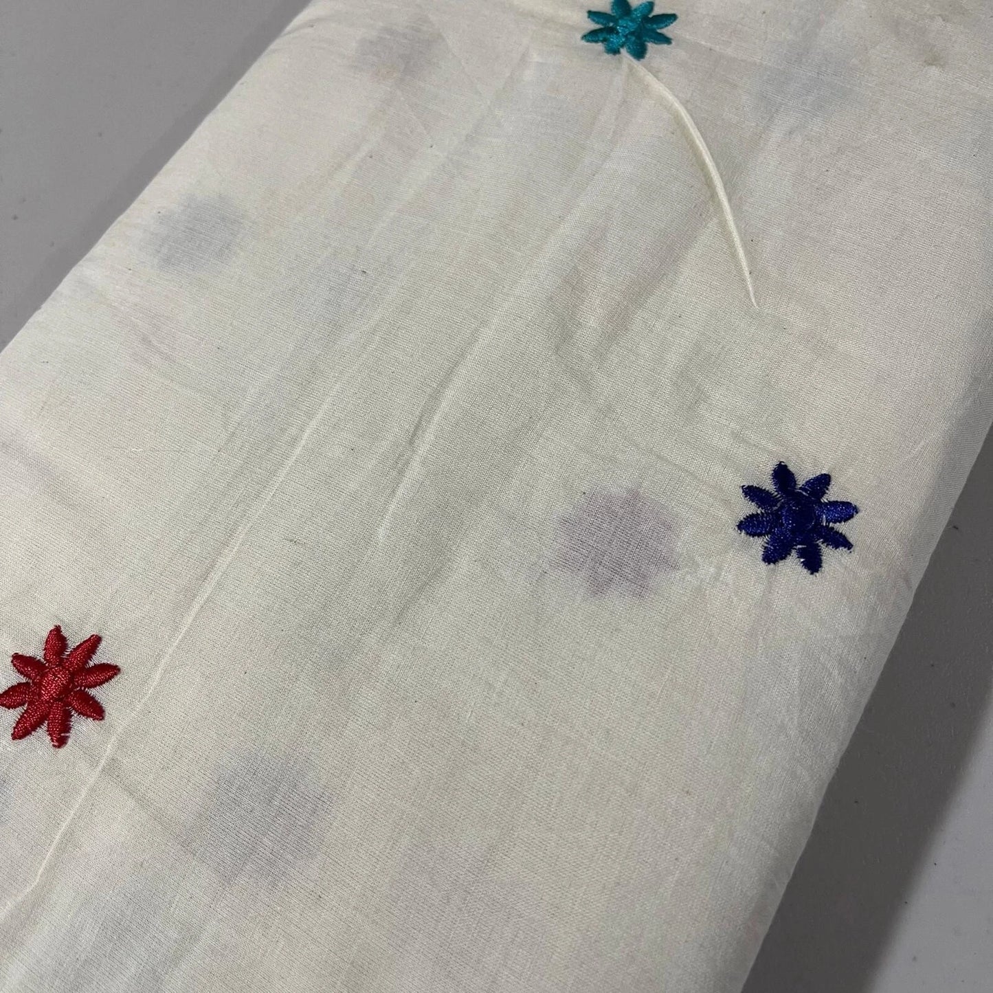 Raw Cotton Floral Embroidery Fabric with Golden Zari | 44" (112cm) Wide Dyeable Dress & Craft Material – Sold by the Meter