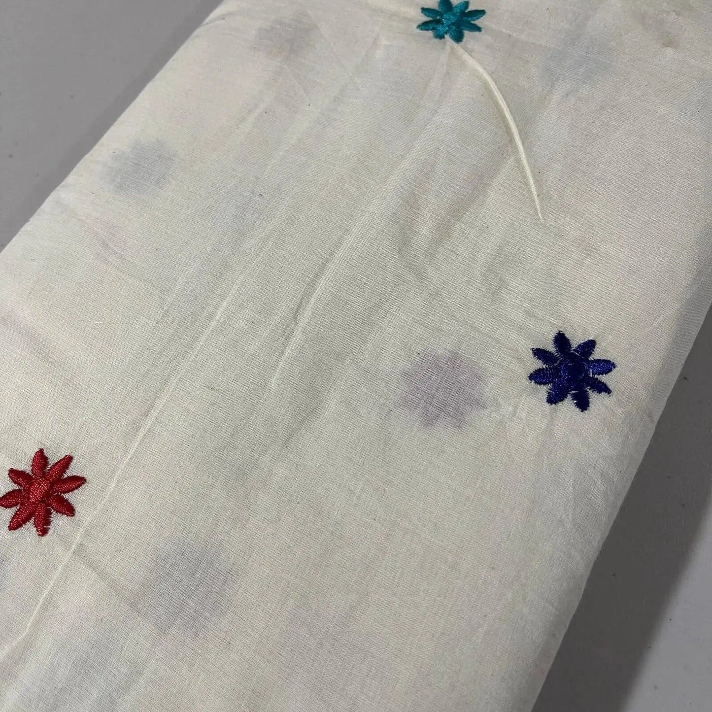 Raw Cotton Floral Embroidery Fabric with Golden Zari | 44" (112cm) Wide Dyeable Dress & Craft Material β Sold by the Meter