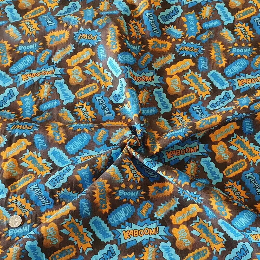 Superhero Comic POW Polycotton Fabric | 44" (112cm) Wide Kids Costume, Dressmaking & Craft Material β Sold by the Metre