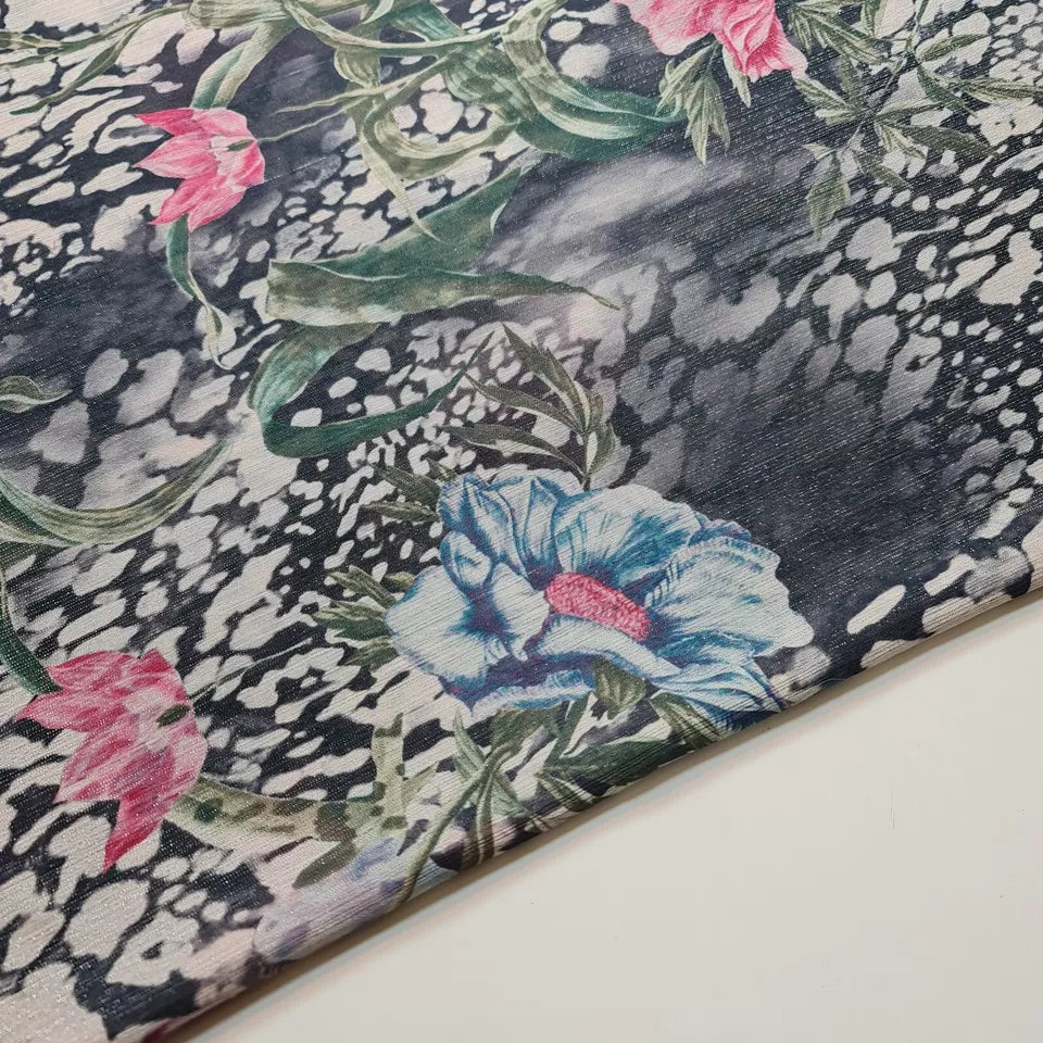 Crepe Chiffon Floral Lurex Sheer Fabric – 58" Wide Lightweight Dress, Drape & Craft Material by the Meter