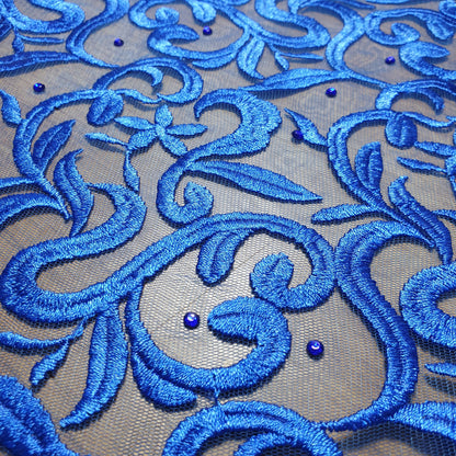 Premium Mesh Net Fabric with Floral Diamante Embroidery – 58" Wide Dress & Craft Material