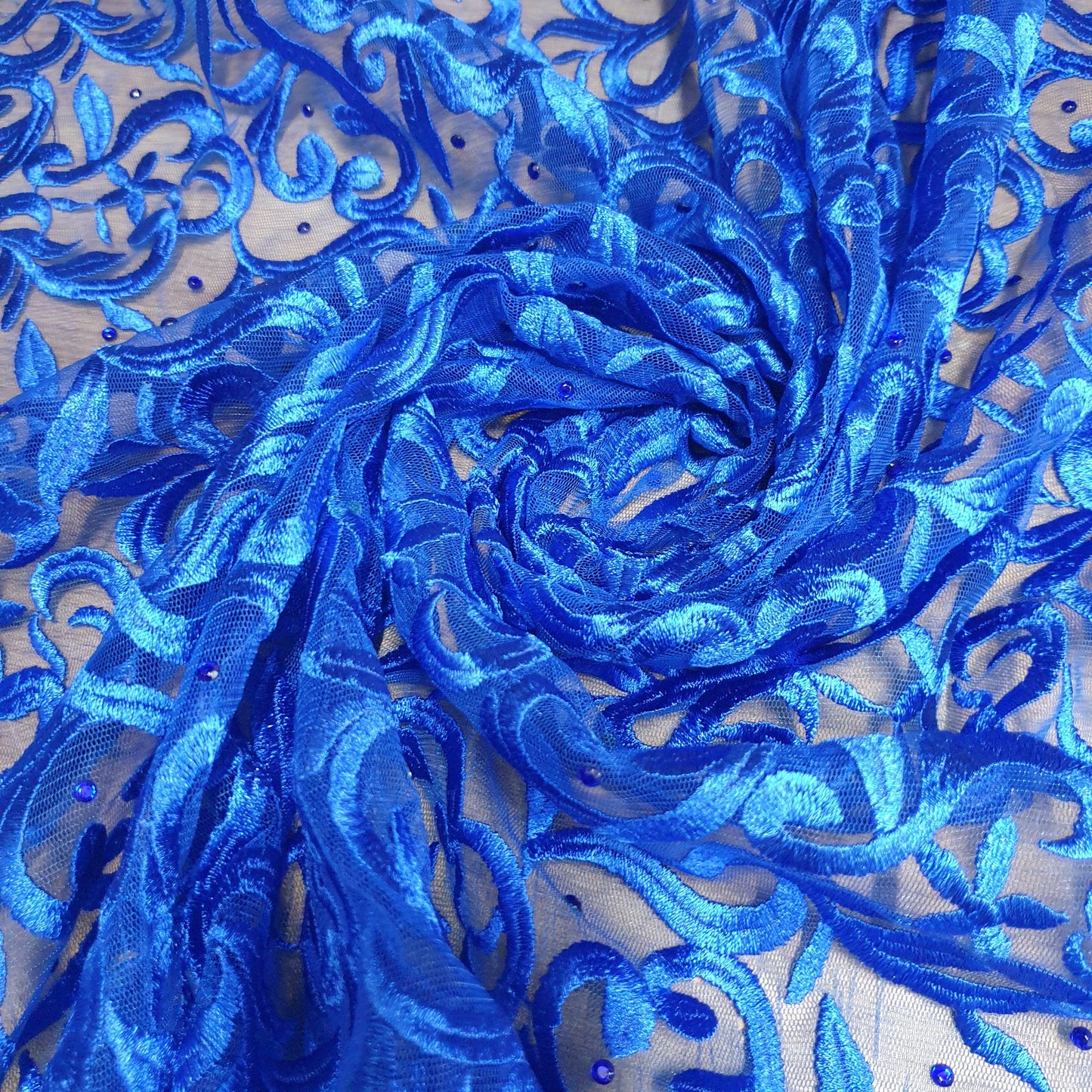 Premium Mesh Net Fabric with Floral Diamante Embroidery – 58" Wide Dress & Craft Material