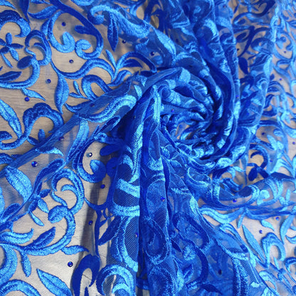 Premium Mesh Net Fabric with Floral Diamante Embroidery – 58" Wide Dress & Craft Material